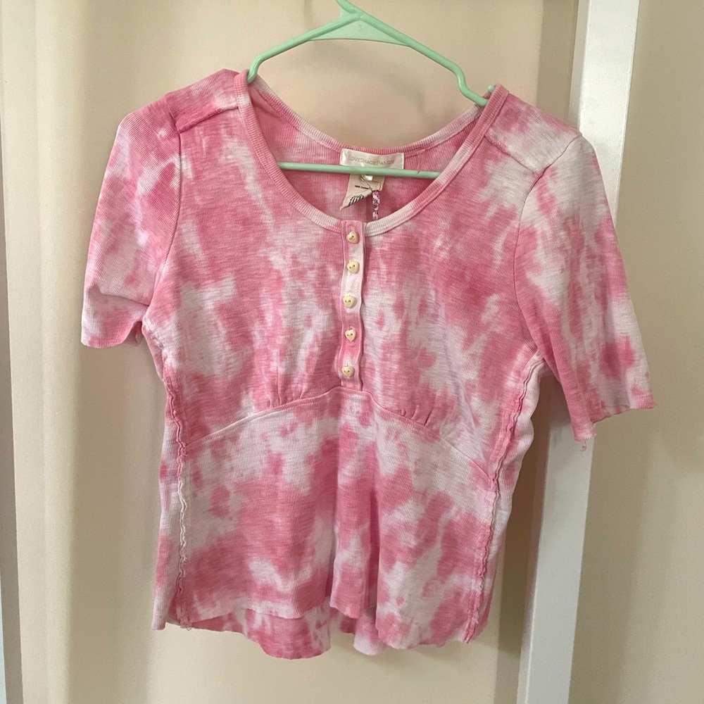 Pink tie dye Henley top from LoveShackFancy